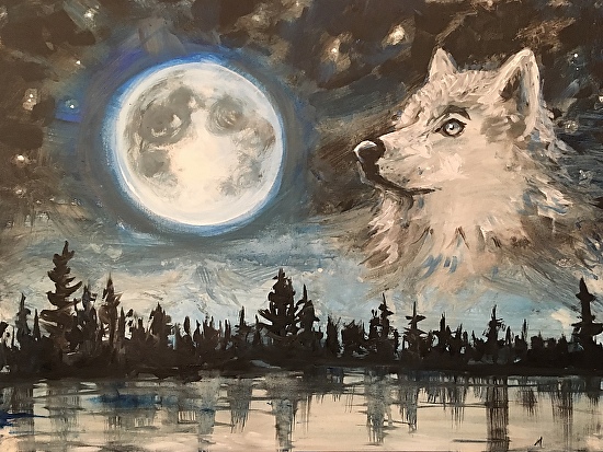 Full Moon with White Wolf over Northern Lake | Melani Pyke - Blog